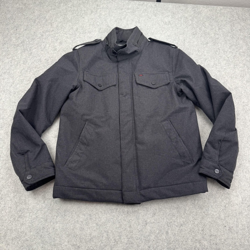 Levis Jacket Mens Small Gray Herringbone Military Full Zip Insulated Quilted